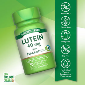 Gélule molle Nature's Truth Luteine 40mg sur une surface blanche