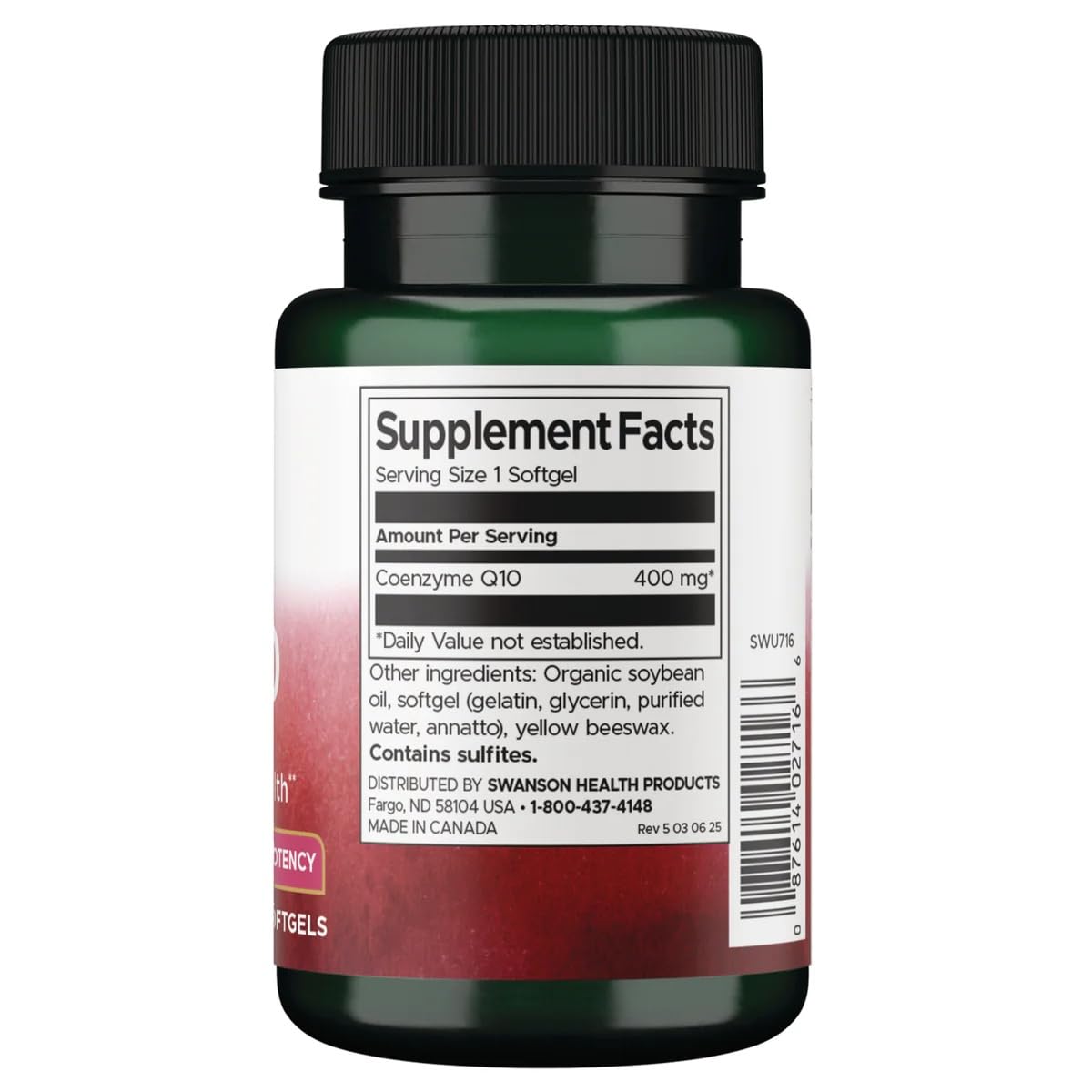 Gélule molle Swanson CoQ10 400mg sur une surface blanche