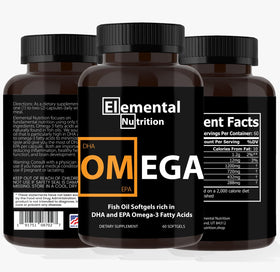 Gélule Omega-3 Elemental Nutrition avec ingrédients visibles