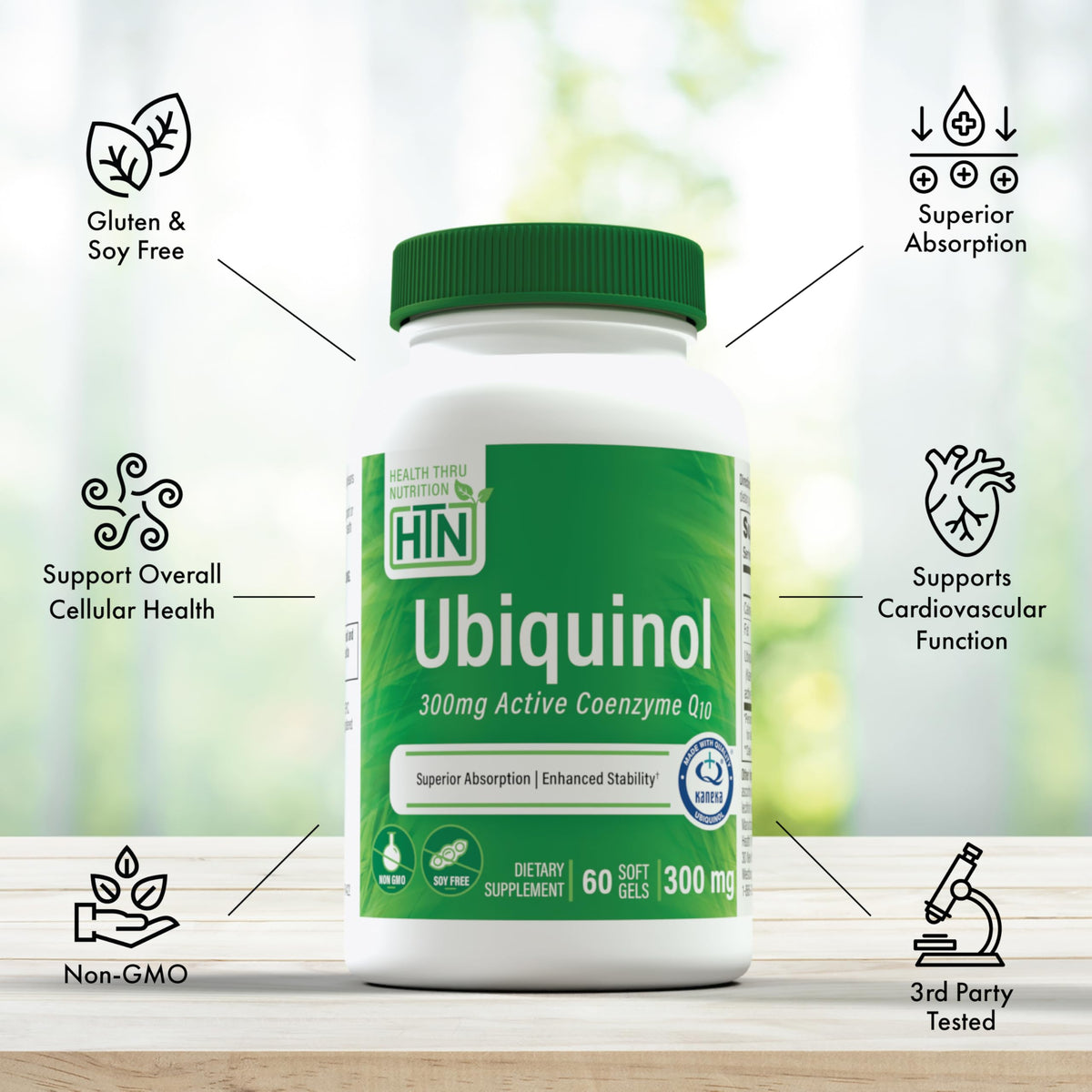 Gélule Ubiquinol 300mg de Health Thru Nutrition, gros plan