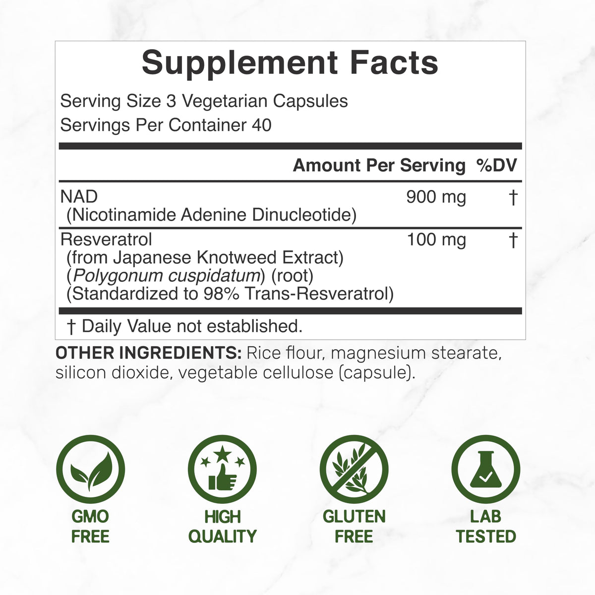 Gélule végétale de complément NAD+ Resvératrol 1000 mg