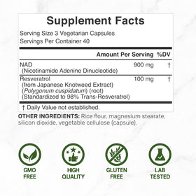 Gélule végétale de complément NAD+ Resvératrol 1000 mg