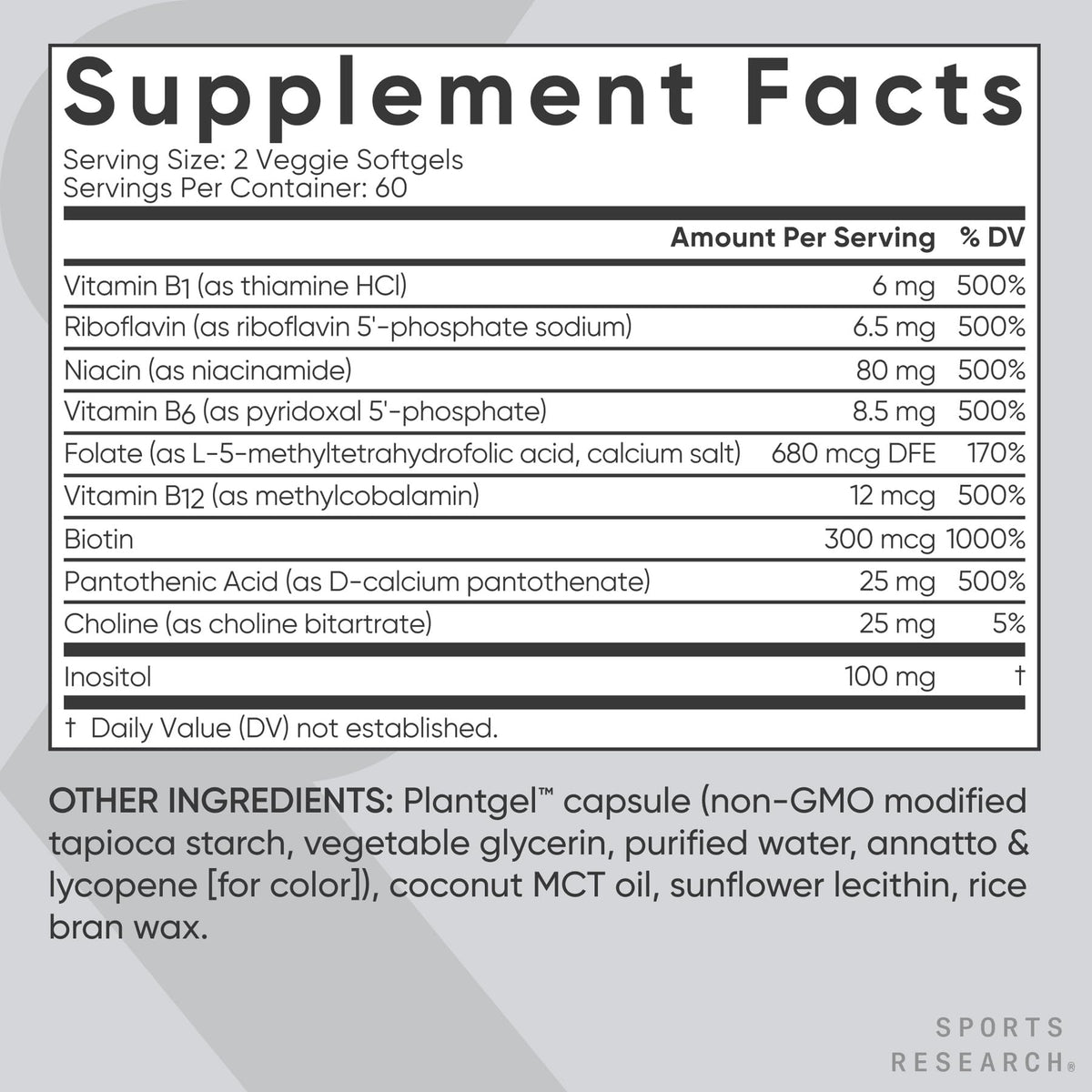 Gélule végétale de Vitamines B-Complex Sports Research