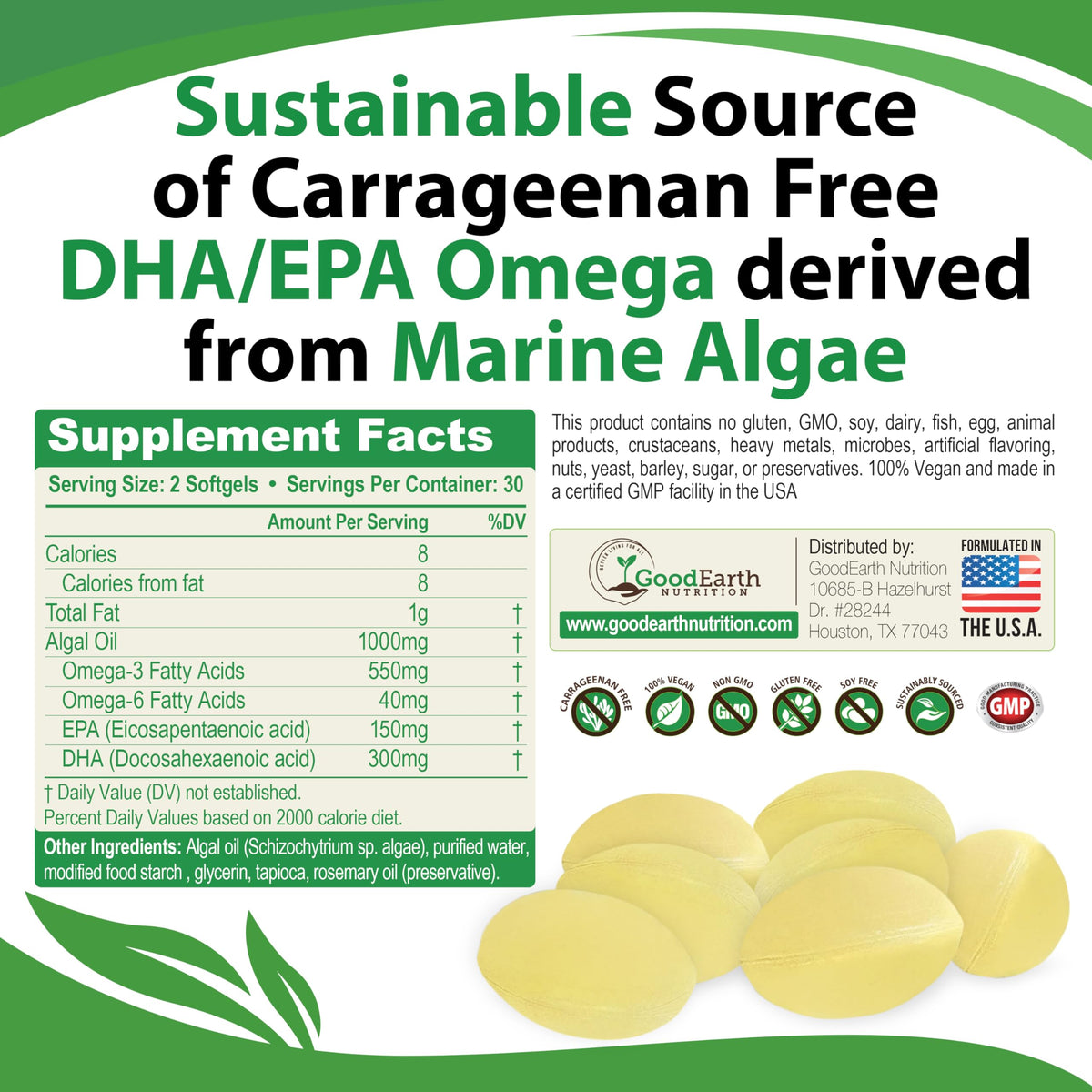 Gélule végétale GoodEarth Nutrition Omega 3 vue de près
