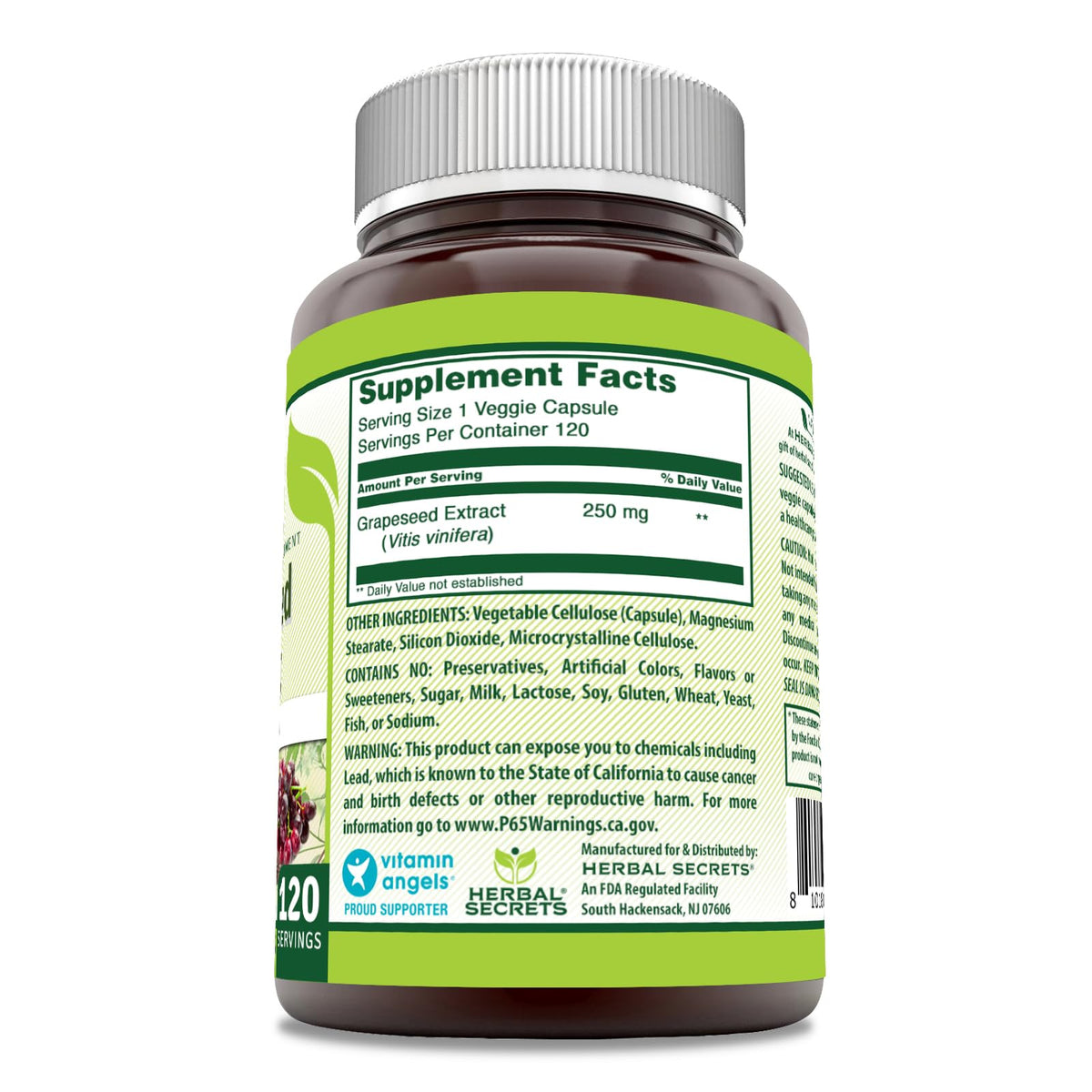 Gélule végétale Herbal Secrets Extrait de Pépins de Raisin 250 mg vue de près