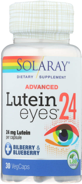 Gélule végétale SOLARAY Advanced Lutein 24 mg en gros plan