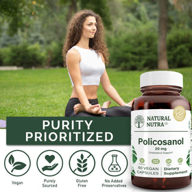 Gélule végétalienne Policosanol 20mg Natural Nutra dans une main
