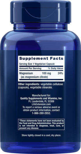 Gélule végétarienne Life Extension Magnésium Citrate 100 mg
