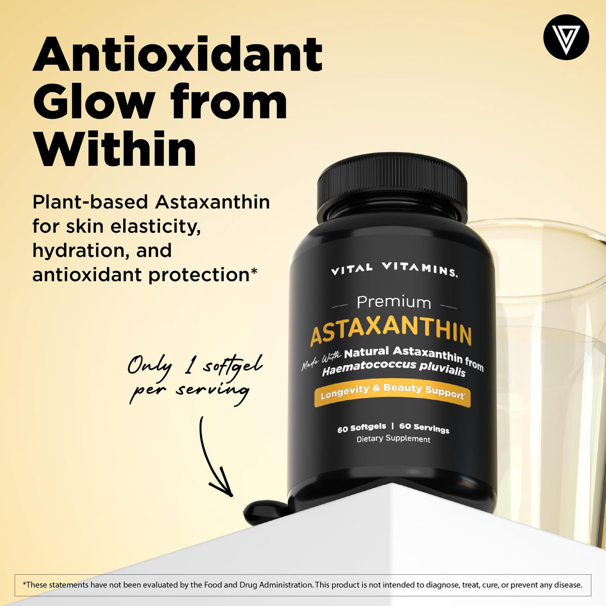 Gélule Vital Vitamins Astaxanthin 12 mg sur fond blanc