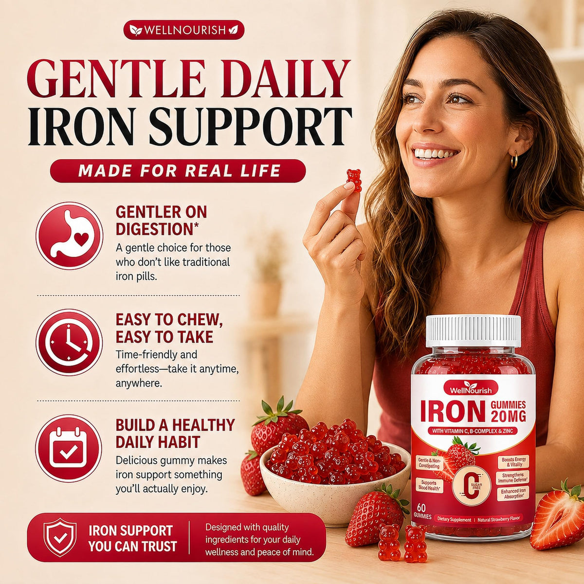 Gélules à mâcher Wellnourish dans la main d'un utilisateur