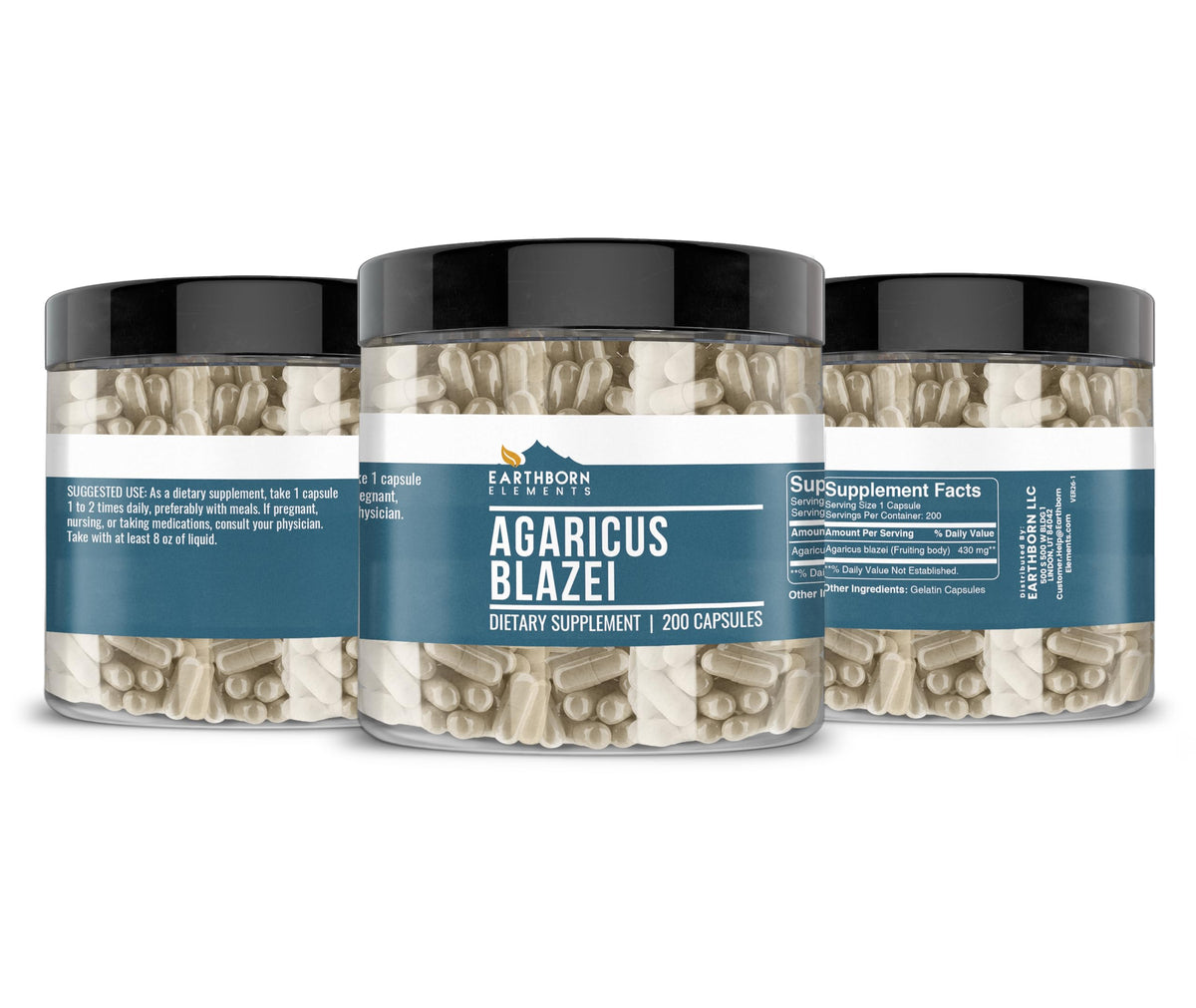 Gélules Agaricus Blazei sur fond blanc