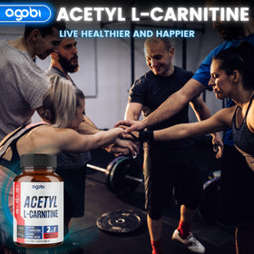 Gélules agobi Acetyl L-Carnitine avec fruits frais en arrière-plan