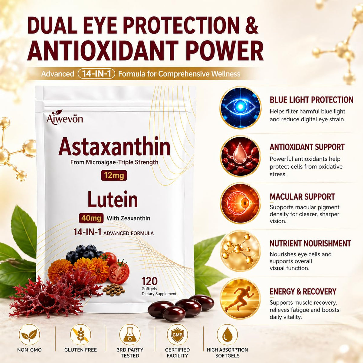 Gélules Aiwevon Astaxanthine sur une table