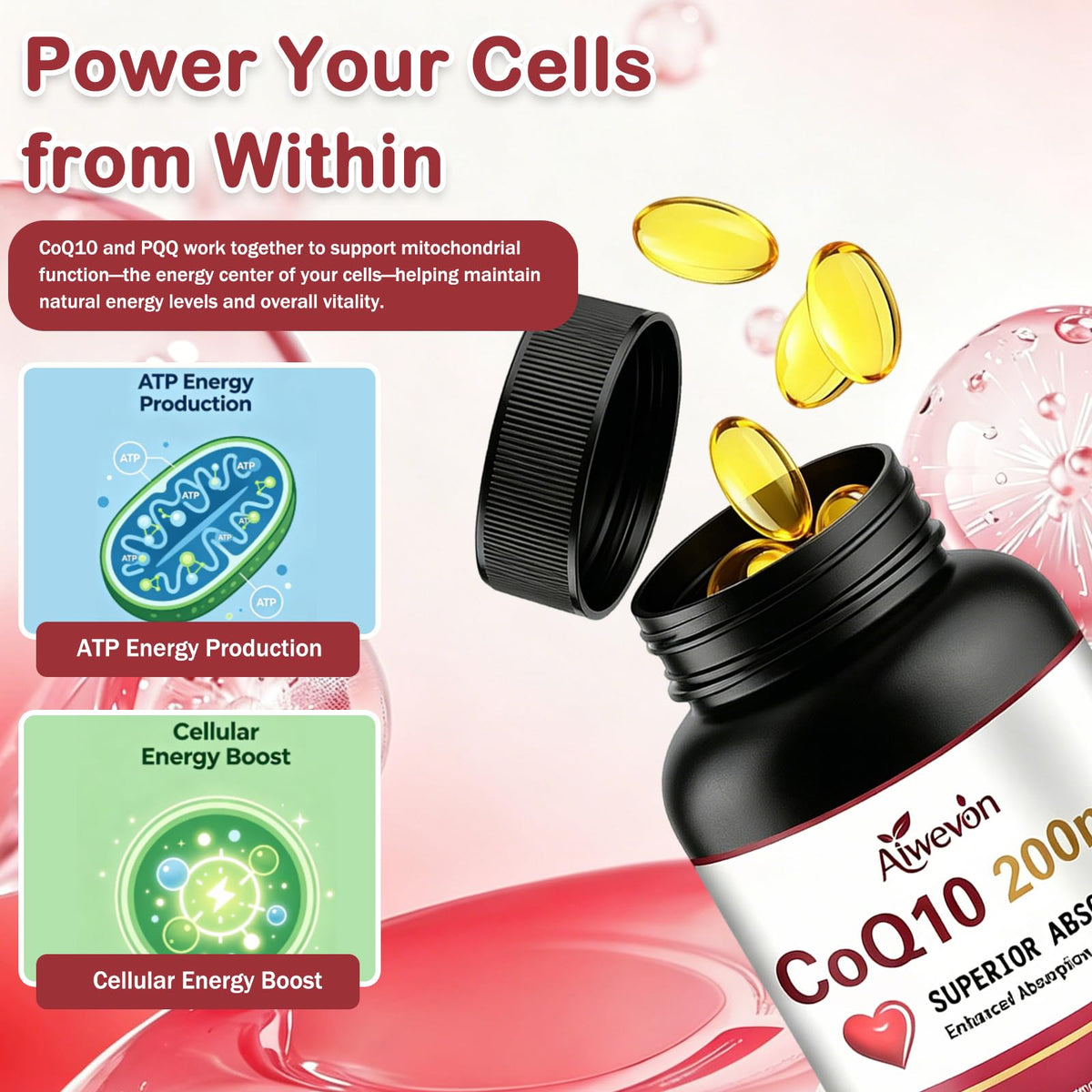 Gélules Aiwevon CoQ10 200mg avec extrait de poivre noir