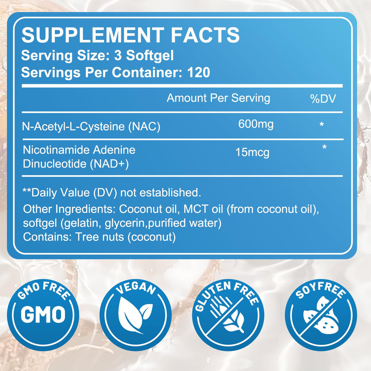 Gélules ALLBIZ NAC 600mg avec MCT et NAD+ sur une table