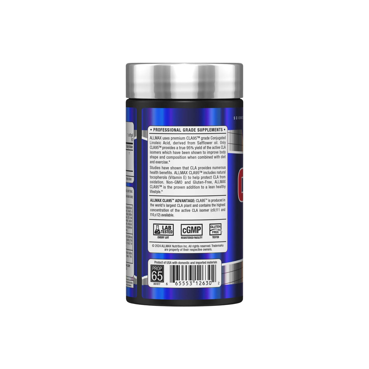 Gélules ALLMAX CLA sur une surface blanche