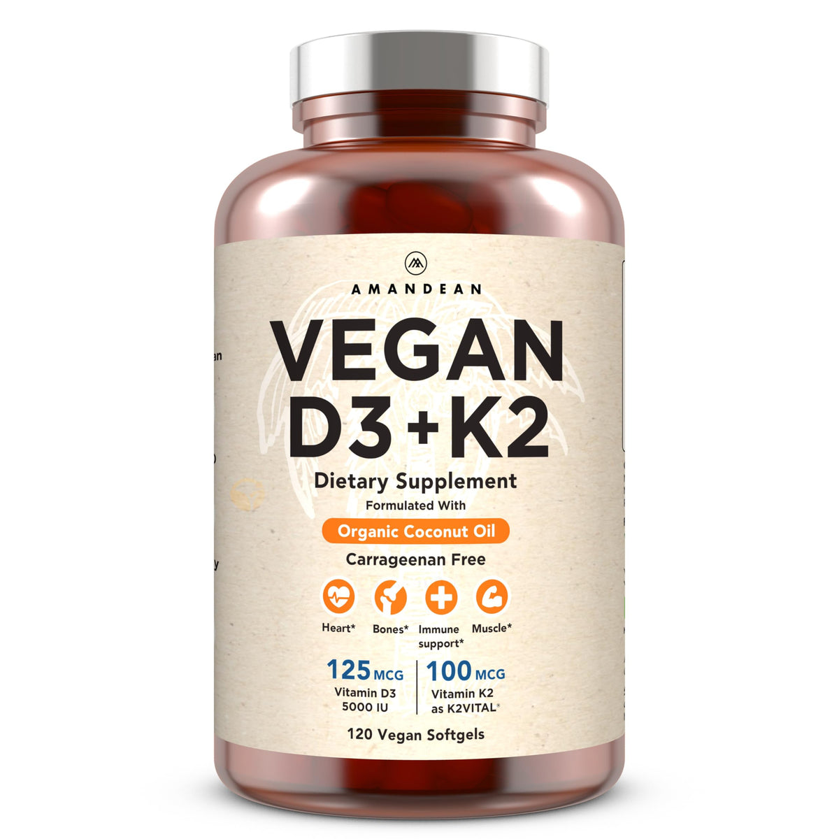 Gélules AMANDEAN Vitamine D3 K2 5000 IU, emballage avant
