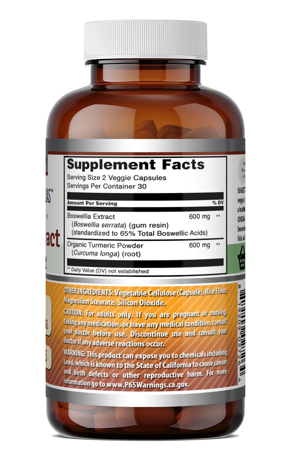 Gélules Amazing Nutrition Boswellia & Curcuma sur une table en bois