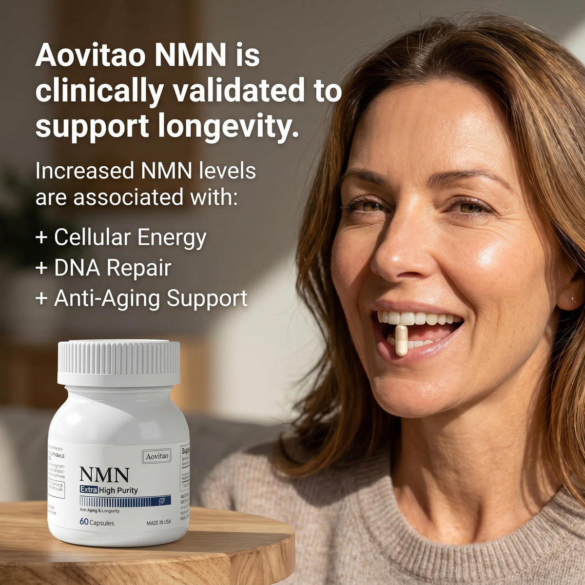 Gélules AOVITAO Complément NMN 500mg dans la main