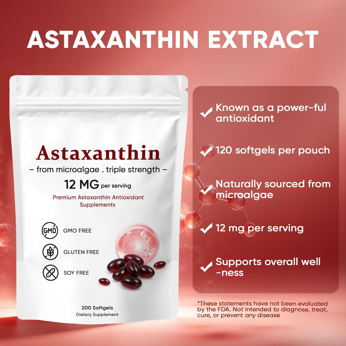 Gélules Astaxanthin 12mg VSXAZ sur fond blanc