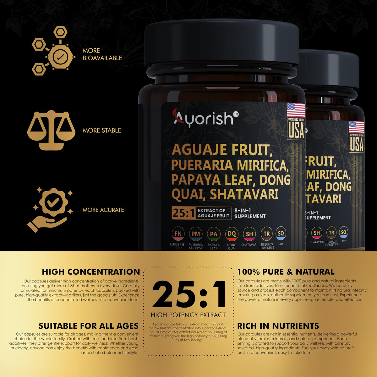 Gélules Ayorish Aguaje 1000mg avec des ingrédients