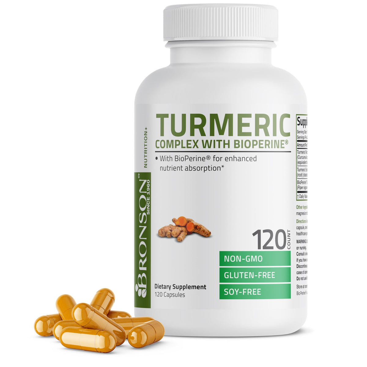Gélules Bronson Curcuma 1000mg avec BioPerine vue de face