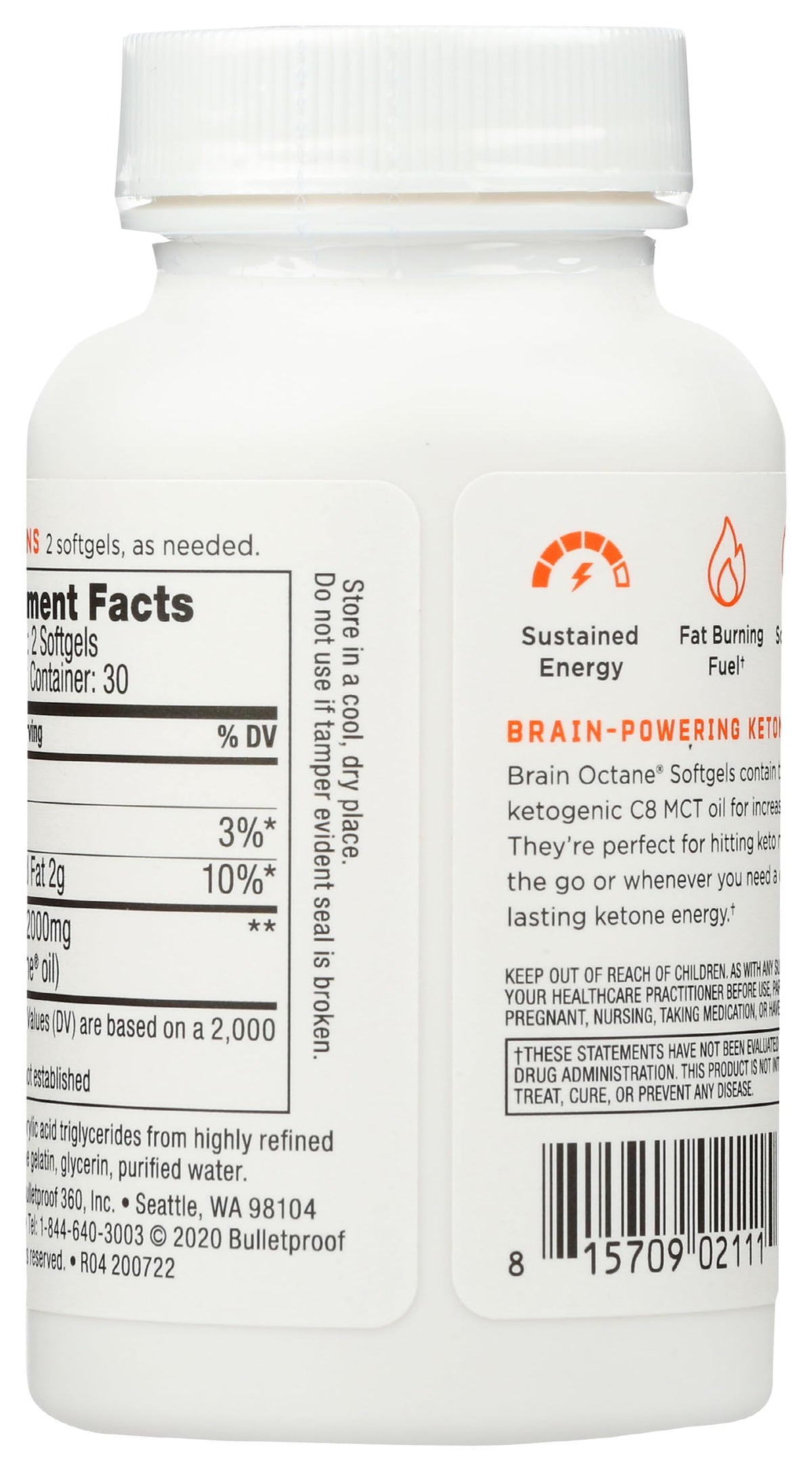Gélules Bulletproof Brain Octane sur une surface blanche