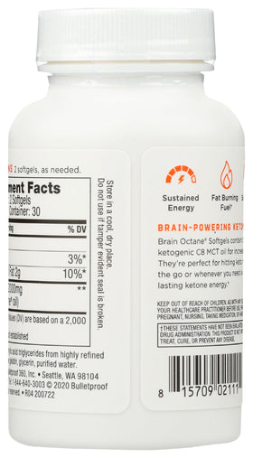 Gélules Bulletproof Brain Octane sur une surface blanche