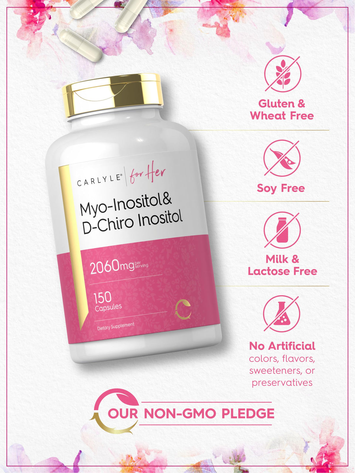 Gélules Carlyle Myo-Inositol et D-Chiro Inositol dans un verre