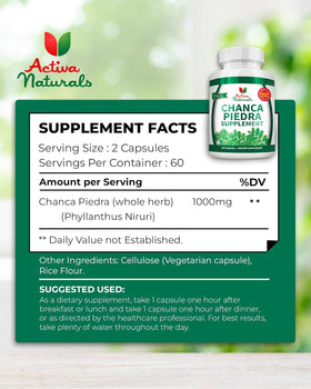 Gélules Chanca Piedra Activa Naturals, détail sur l'étiquette