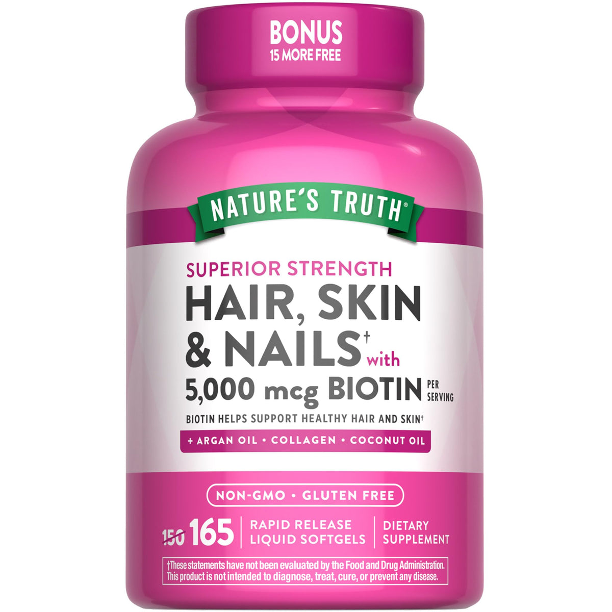 Gélules Cheveux, Peau & Ongles Nature's Truth avec 5000 mcg de Biotine