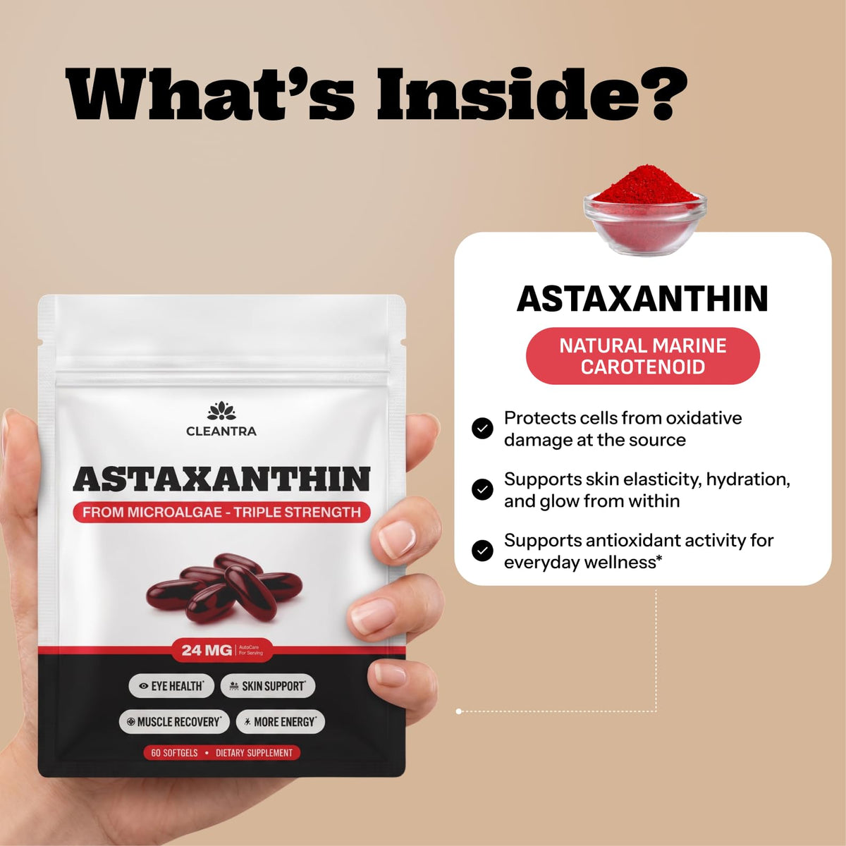 Gélules Cleantra Astaxanthine dans une main