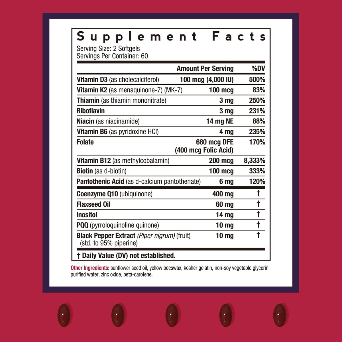 Gélules CoQ10 400mg Doctor's Recipes, vue de côté