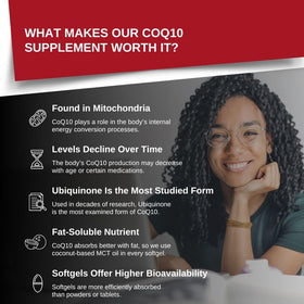 Gélules CoQ10 Ubiquinone avec huile MCT dans une main