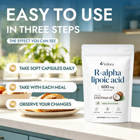 Gélules d'Acide Alpha-Lipoïque R sur une surface en bois