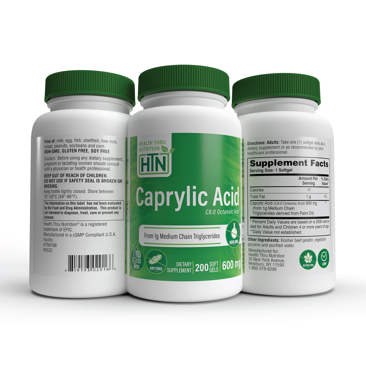 Gélules d'acide caprylique dans leur flacon