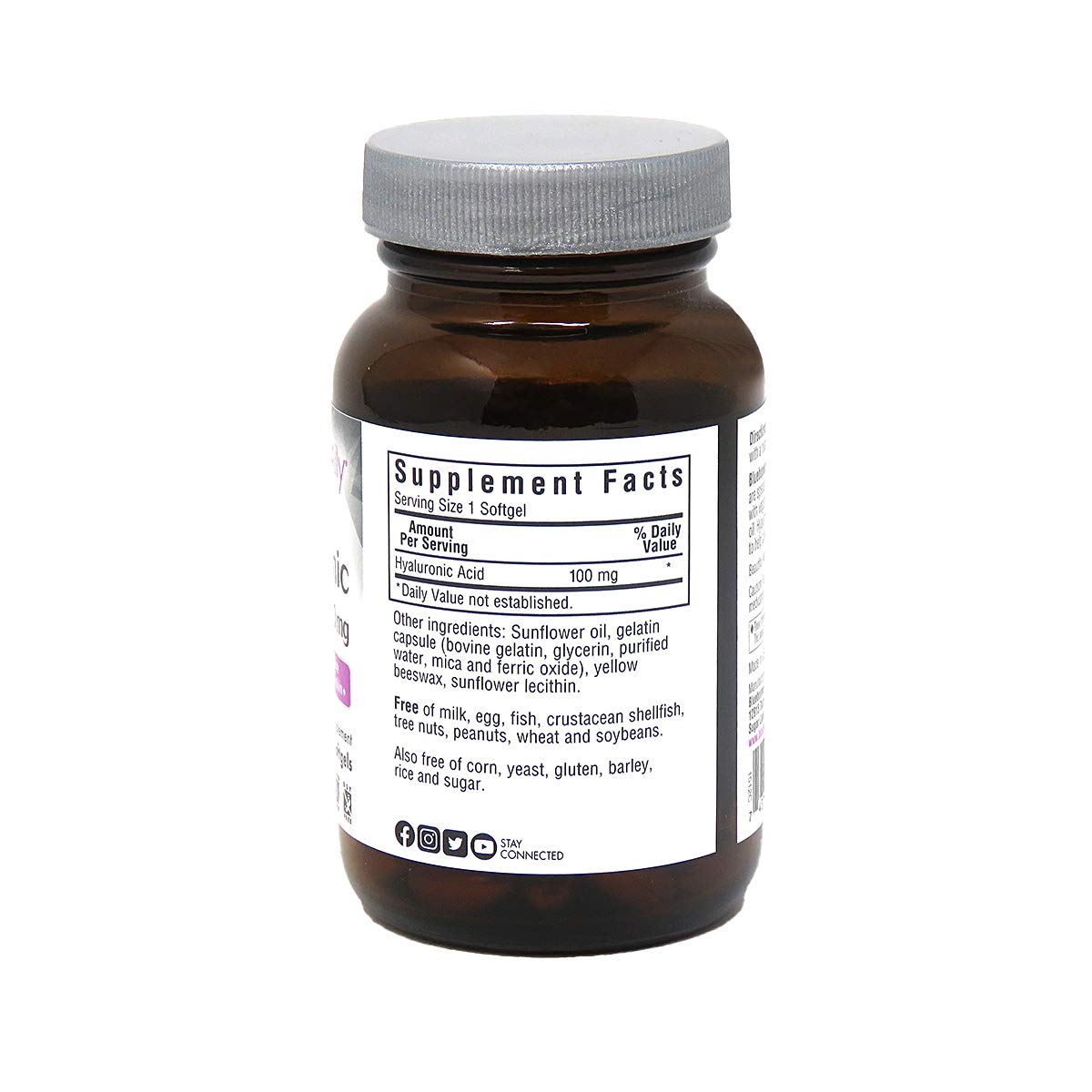 Gélules d'acide hyaluronique BlueBonnet 100 mg, gélule individuelle