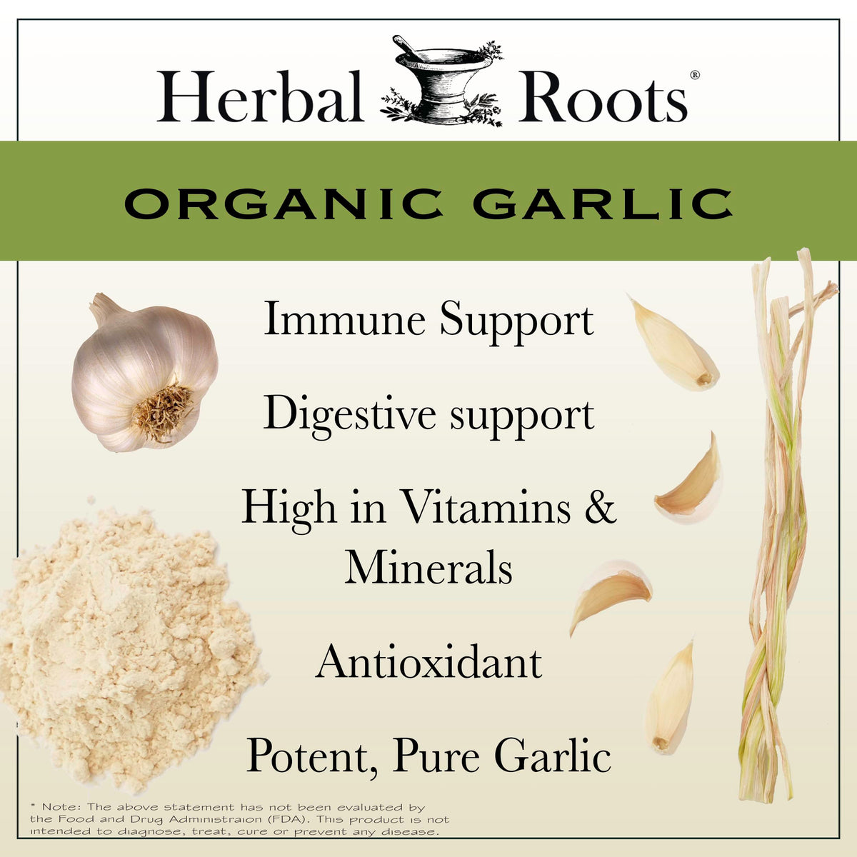 Gélules d'ail entier bio Herbal Roots, vue de côté