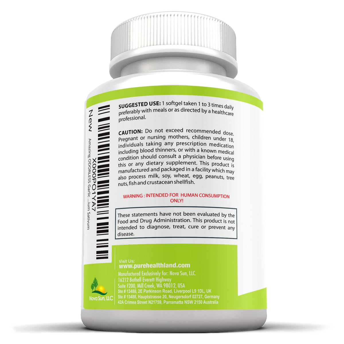 Gélules d'ail et persil Pure Healthland sur fond blanc