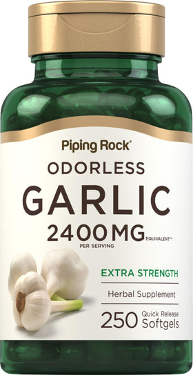 Gélules d'ail inodore Piping Rock, 250 softgels vue de face