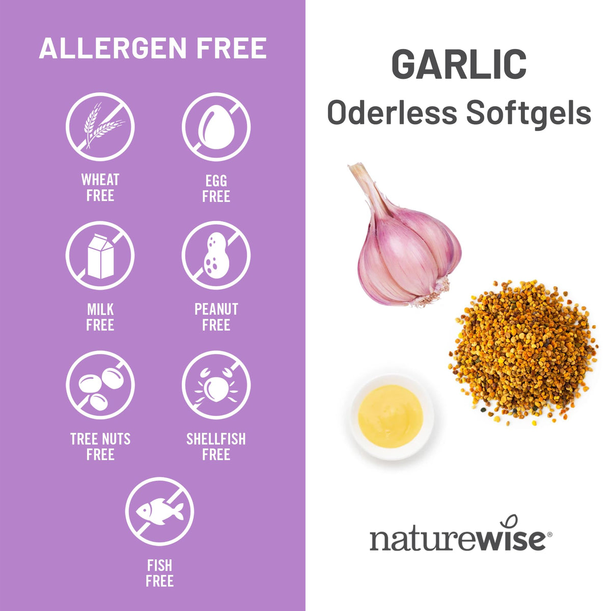Gélules d'ail NatureWise avec gelée royale et pollen - côté