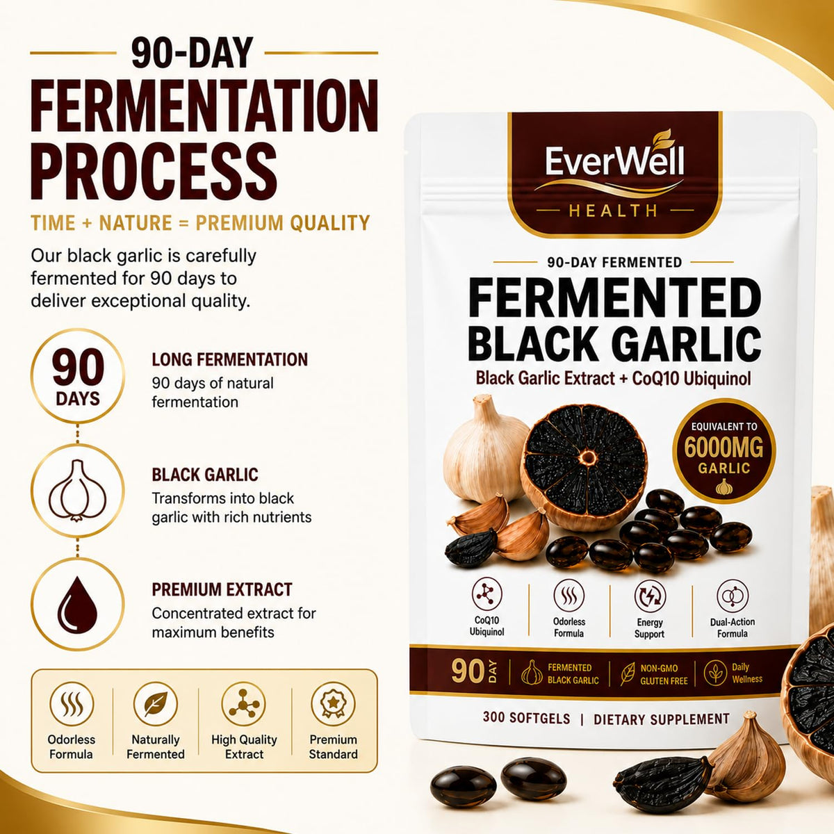 Gélules d'ail noir fermenté avec CoQ10 Ubiquinol de EverWell Health