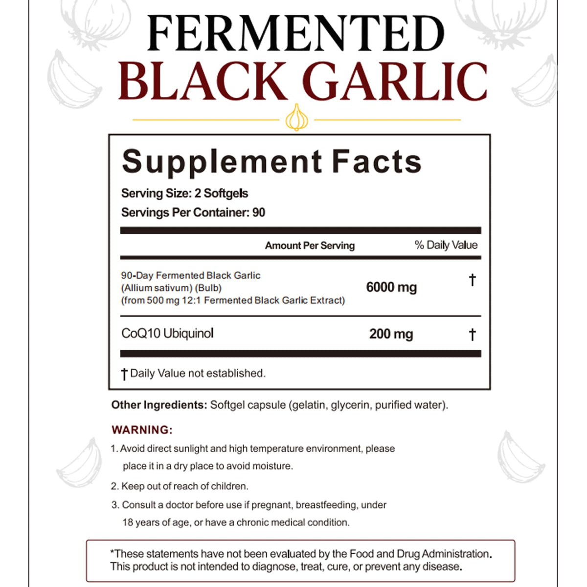 Gélules d'ail noir fermenté et CoQ10 Ubiquinol avec des légumes frais