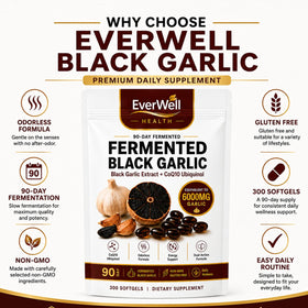 Gélules d'ail noir fermenté EverWell Health sur une table