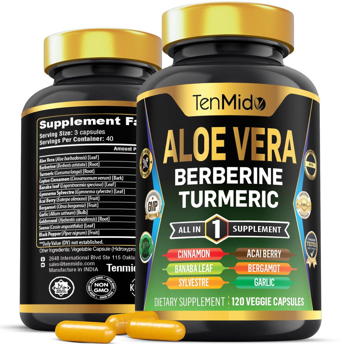 Gélules d'Aloe Vera Tenmido 12 en 1 vue avant