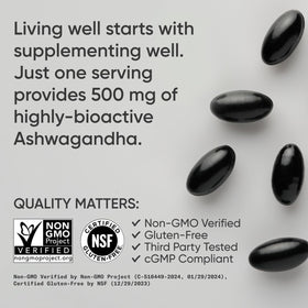 Gélules d'Ashwagandha Sports Research sur une surface en bois