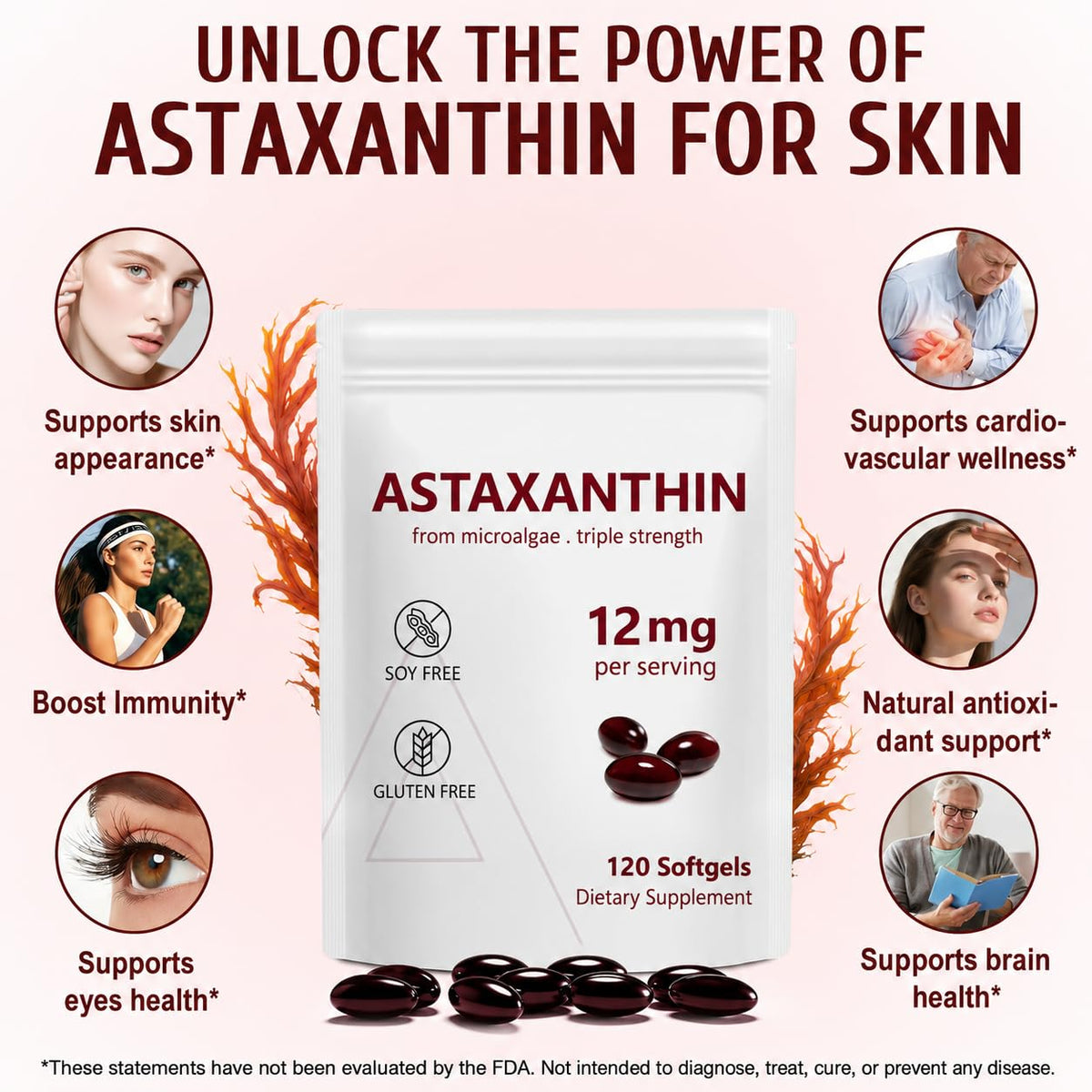 Gélules d'Astaxanthin 12mg de NenMaoKeNu sur une surface blanche