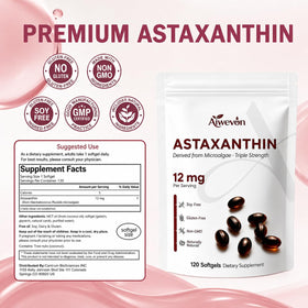 Gélules d'astaxanthine Aiwevon avec huile MCT en arrière-plan