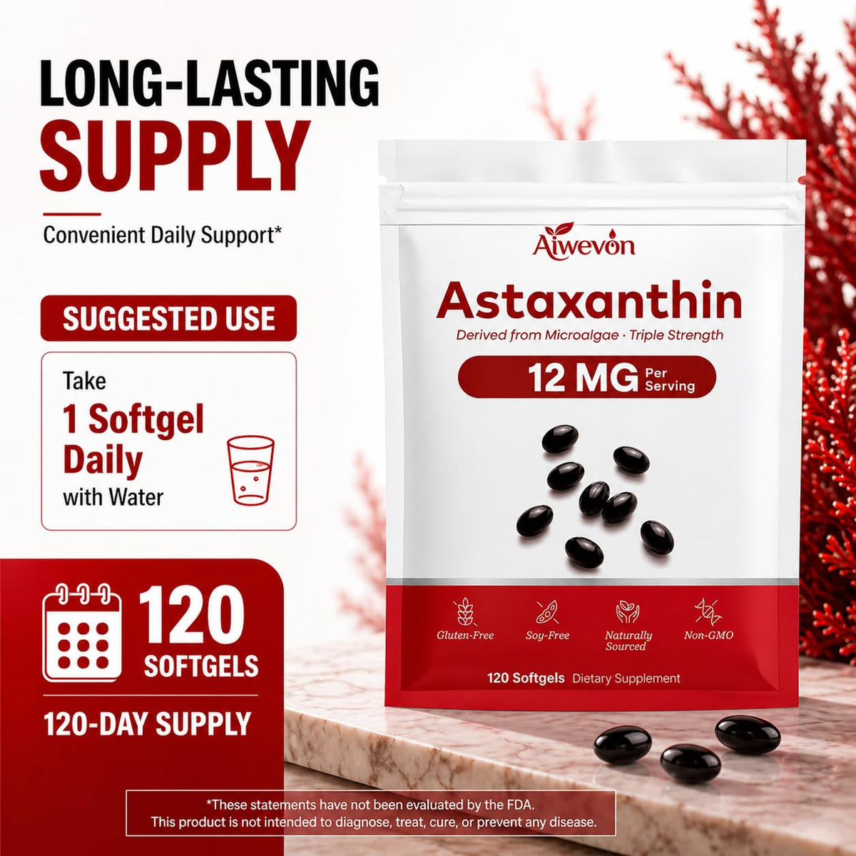 Gélules d'astaxanthine Aiwevon dans une main