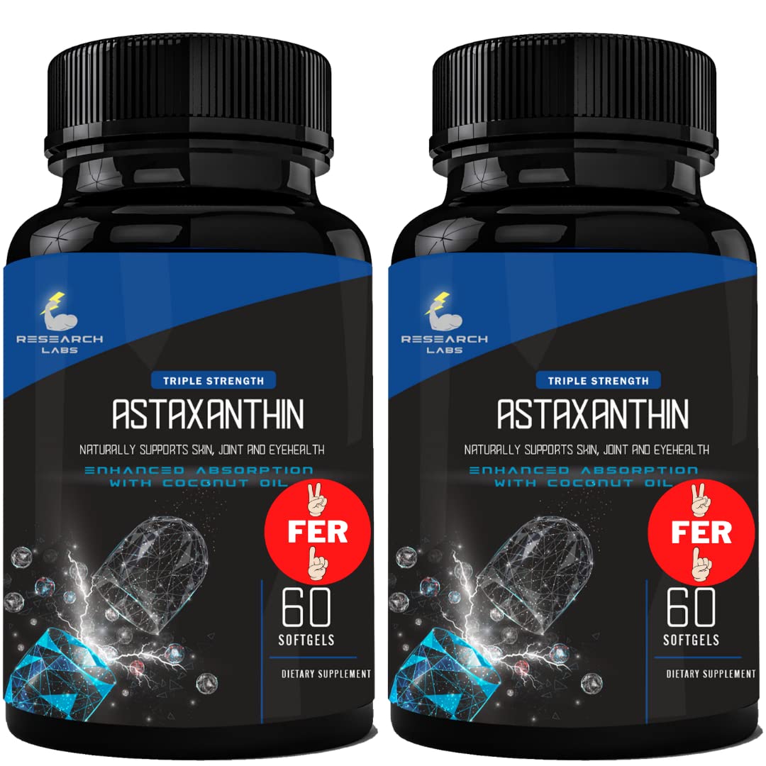 Gélules d'Astaxanthine de 12mg Research Labs avec huile de coco bio